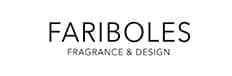 FARIBOLES : Le luxe de la FRAGRANCE & du DESIGN minimaliste. Logo minimaliste de FARIBOLES. Typographie noire moderne avec le slogan en dessous : FRAGRANCE & DESIGN.